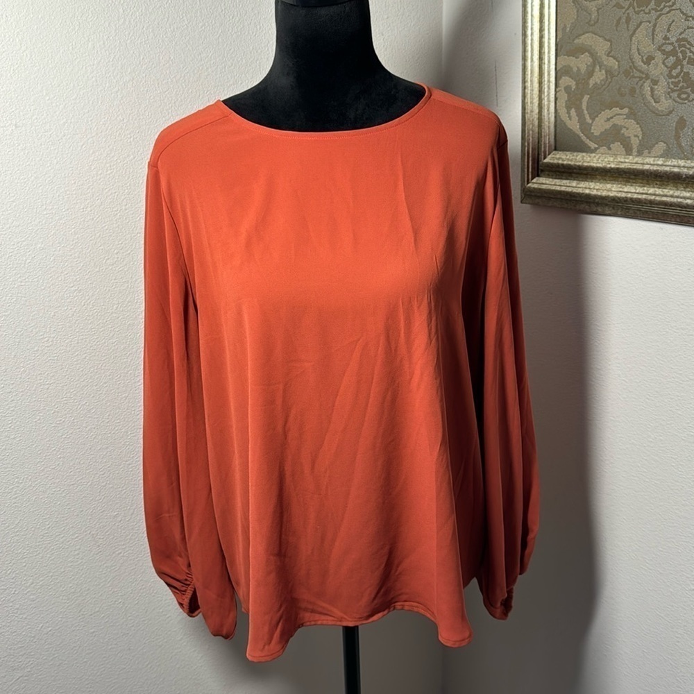 LOFT Sz L long sleeve lightweight burned orange‎ top blouse